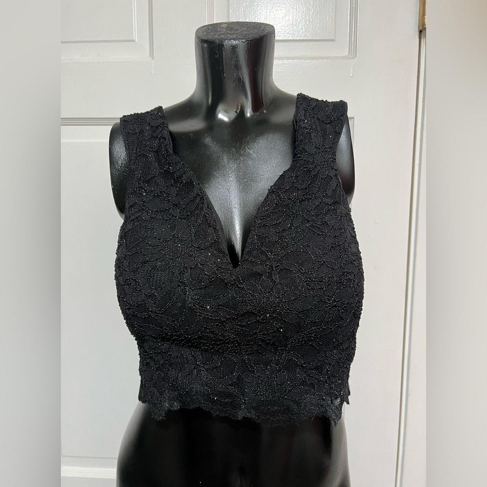 Womens Juniors Formal 2 Piece TOP Black Crop Top Sparkly Size 11